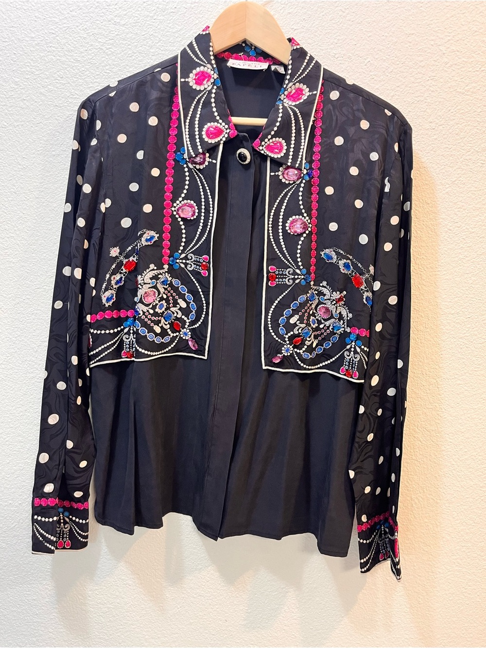 Adrianna Papell Black Polka Dot Embellished Beaded blouse 90’ vintage unique